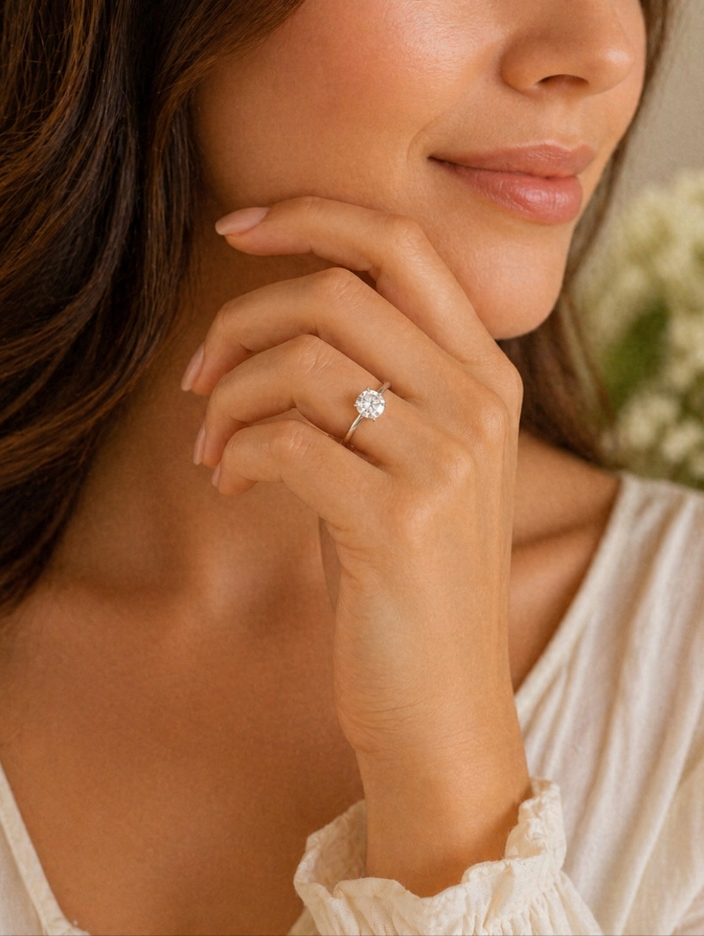 GRA Certified 1 CT Moissanite Sterling Silver Ring - Size 5